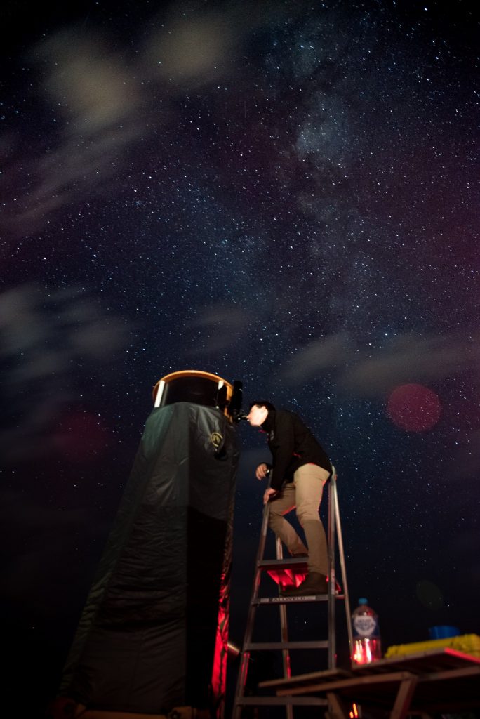 Observing through the largest privately owned telescope in WA. Credit: Kim Steele
