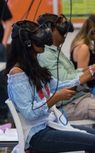 Members of the public experiencing Virtual Reality at the Perth Astrofest.