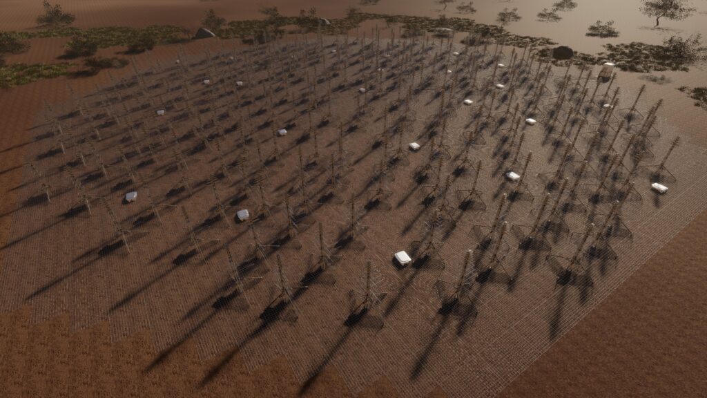 24 white, printer sized—SMART Boxes located within each SKA-Low Station. Each box provides power to and receives the signals from up to 12 antennas. Artist’s impression by Scott Bell. Credit: ICRAR-Curtin.