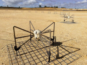 The 32 antennas of the Portable SDA system are deployed in a circular array 35 metres in diameter. Credit: M. Walker, ICRAR-Curtin.