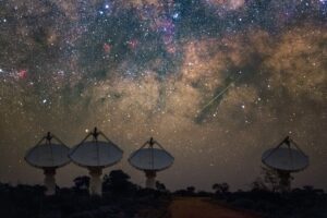 CSIRO’s ASKAP radio telescope is made up of 36 dishes spread out across 6km on Wajarri Country. 